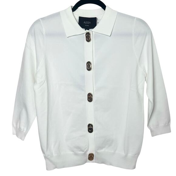 NWT Aleeza Paris Barbara Gold Hardware Knit Cardigan Sweater Top Size Small - Picture 2 of 11